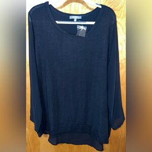 Lisa Rinna Collection black knit long sleeve tunic with chiffon trim Size 1X